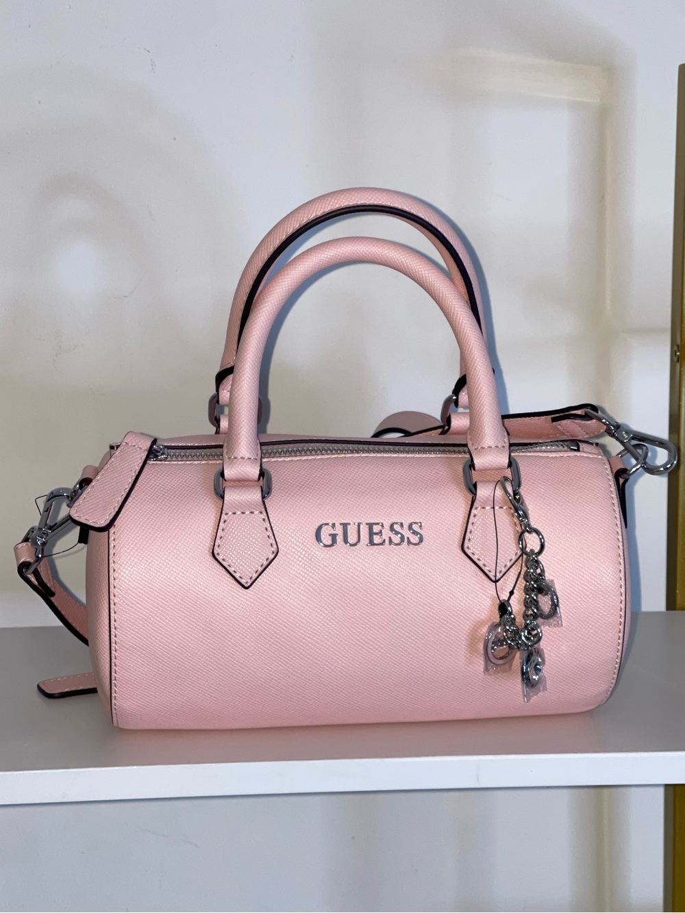 Guess Pink Barrel Satchel Bag With Charms